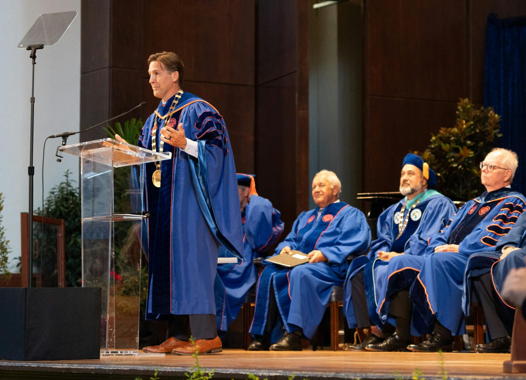 Ben Sasse delivers his inauguration speech at the University Auditorium on Thursday, Nov. 2, 2023.