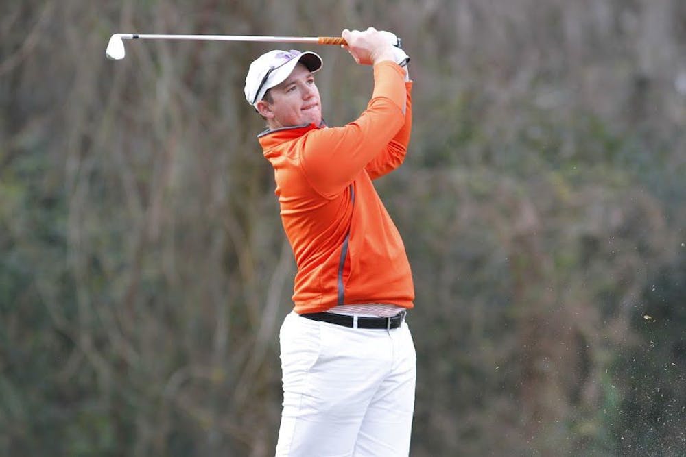 <p>UF's Sam Horsfield swings during the SunTrust Gator Invitational on Feb. 18, 2017, at the Mark Bostic Golf Course.</p>