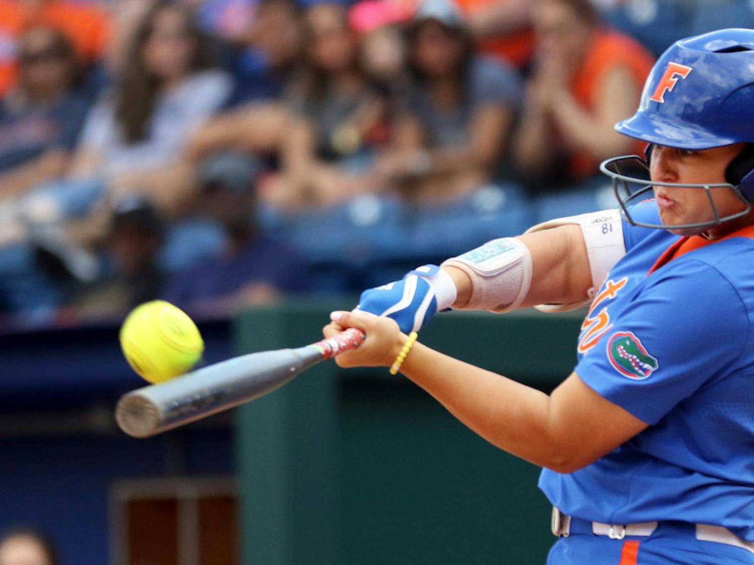 UF first baseman Amanda Lorenz went 3 for 3 with two home runs and five RBIs against Tennessee on Sunday. 