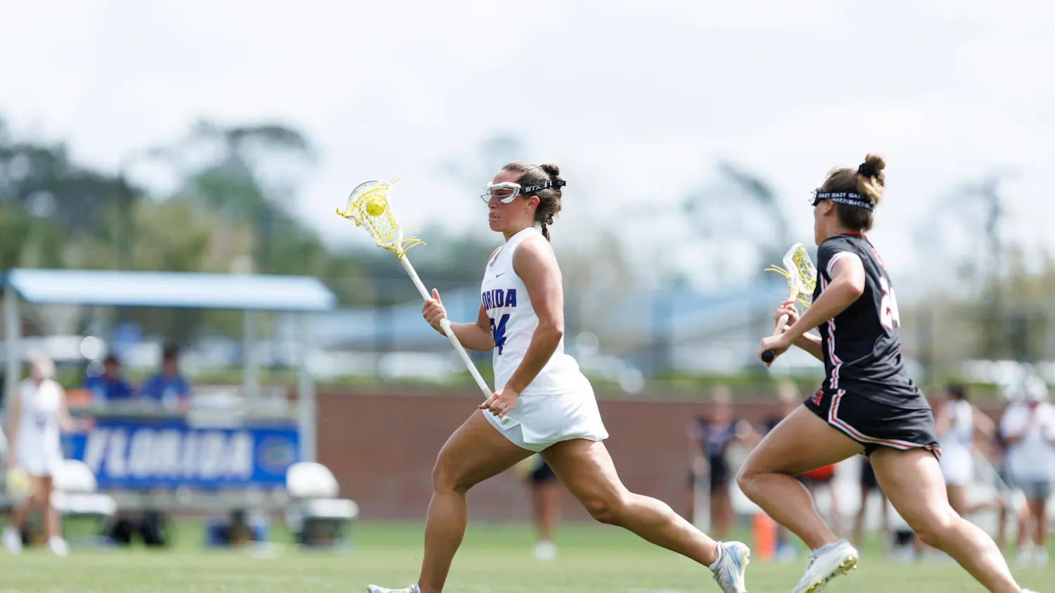 Florida midfielder Gabbi Koury (24) runs with the ball during the second quarter of an NCAA women’s lacrosse gmae against Mercer, Saturday, March 07, 2026, in Gainesville, Fla.