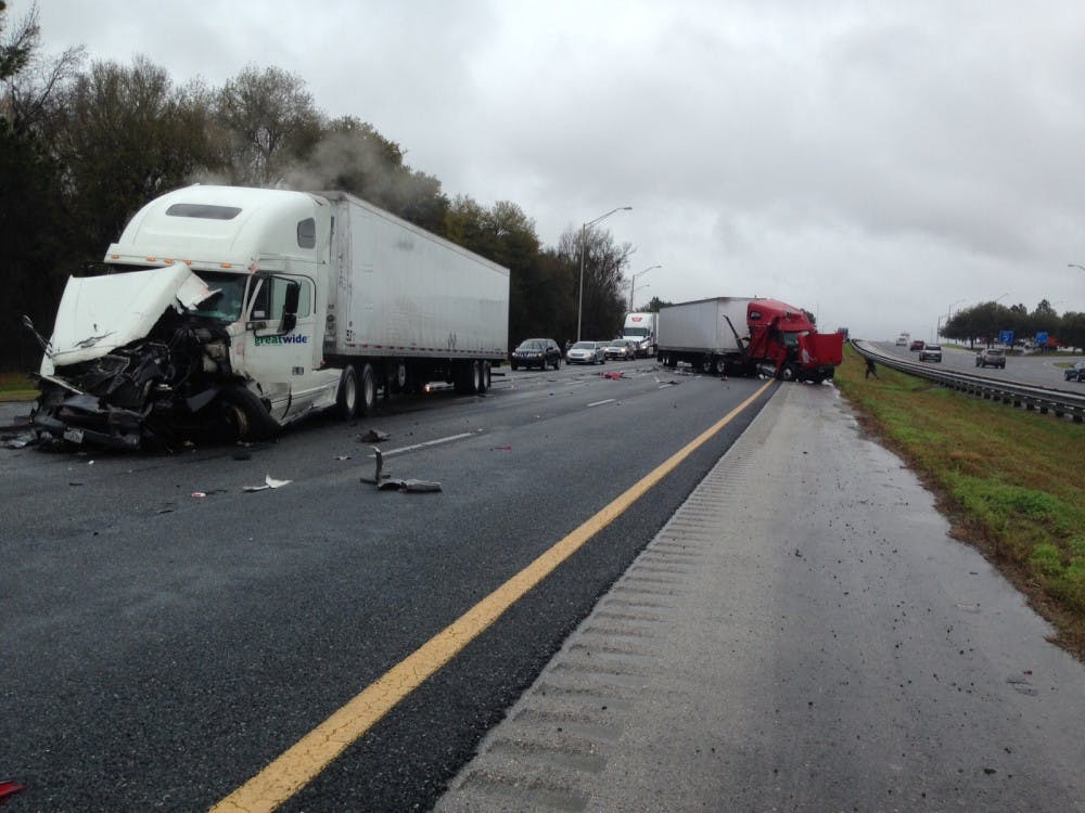 Florida Highway Patrol responded to 21 accidents in Alachua County Tuesday, with the first one occurring just before 8 a.m. and the last one just after 6 p.m. Thirteen of the crashes happened on I-75 between the 380 and 392 mile markers, according to a patrol report.