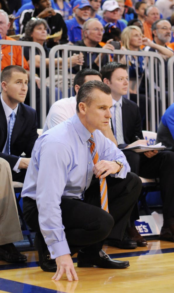 Billy Donovan looks down the court during Florida’s 78-69 win against Alabama in the O’Connell Center. Florida plays Tennessee tonight at 7.