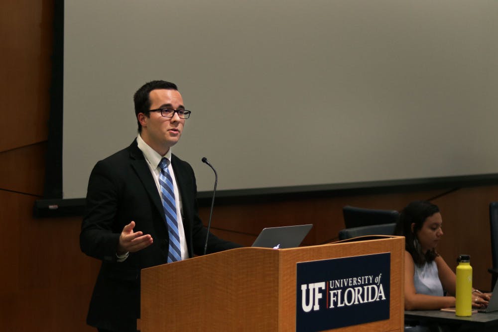 <p dir="ltr">Ben Lima, a 21-year-old political science senior and Inspire Party senator-elect for District D, speaks out against the use of student activities and service fees funds to host Donald Trump Jr. and Kimberly Guilfoyle as Accent speakers at a Student Government meeting Tuesday night. </p>