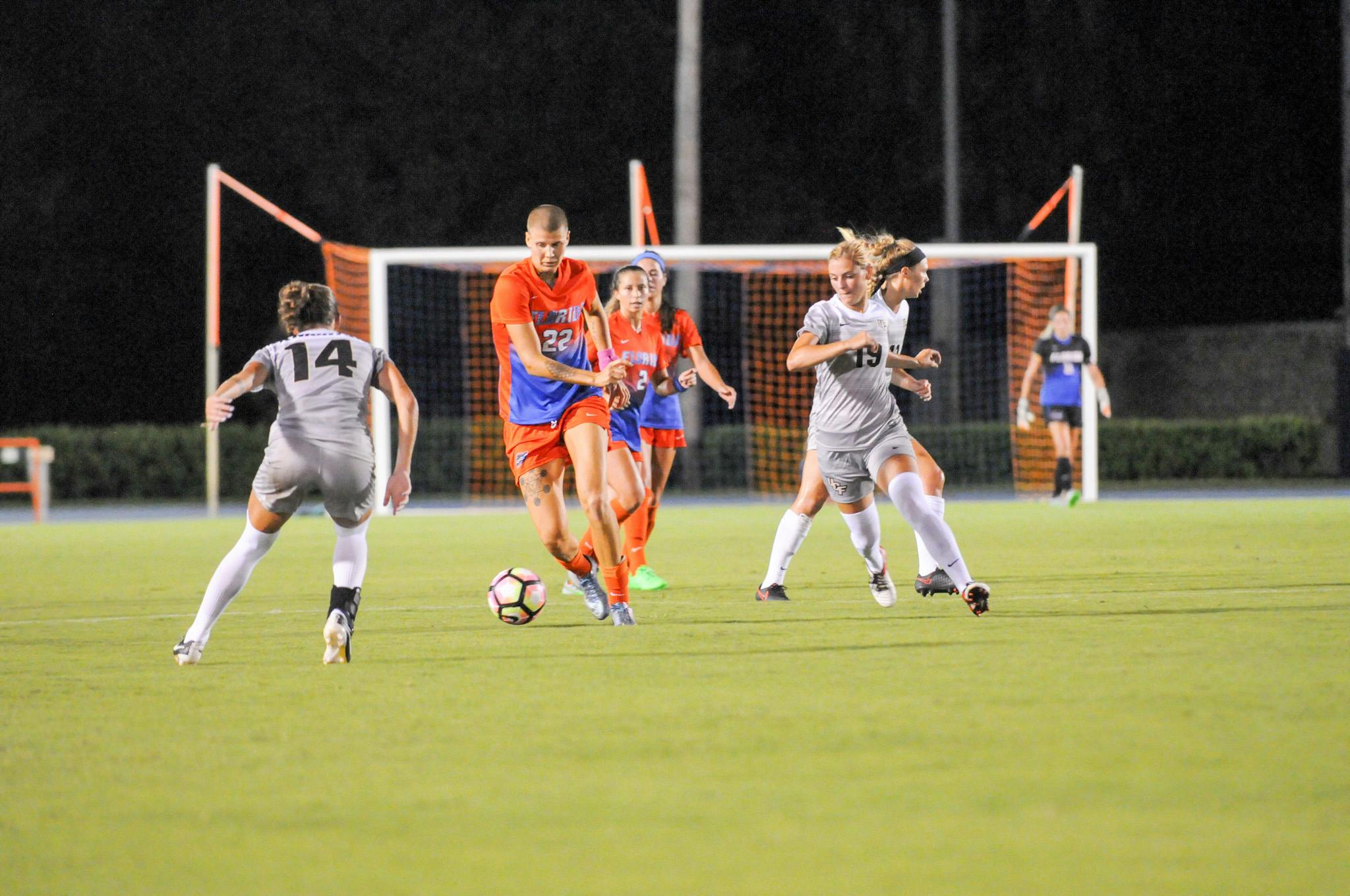 UF midfielder Pamela Begic dribbles the ball during Florida's 3-2 win over Central Florida on Sept. 18, 2016, at James G. Pressly Stadium. 