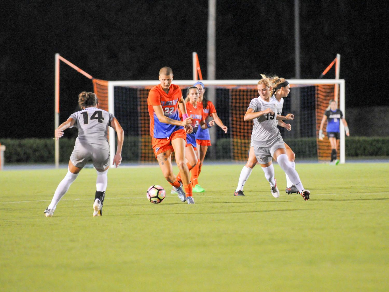 UF midfielder Pamela Begic dribbles the ball during Florida's 3-2 win over Central Florida on Sept. 18, 2016, at James G. Pressly Stadium.