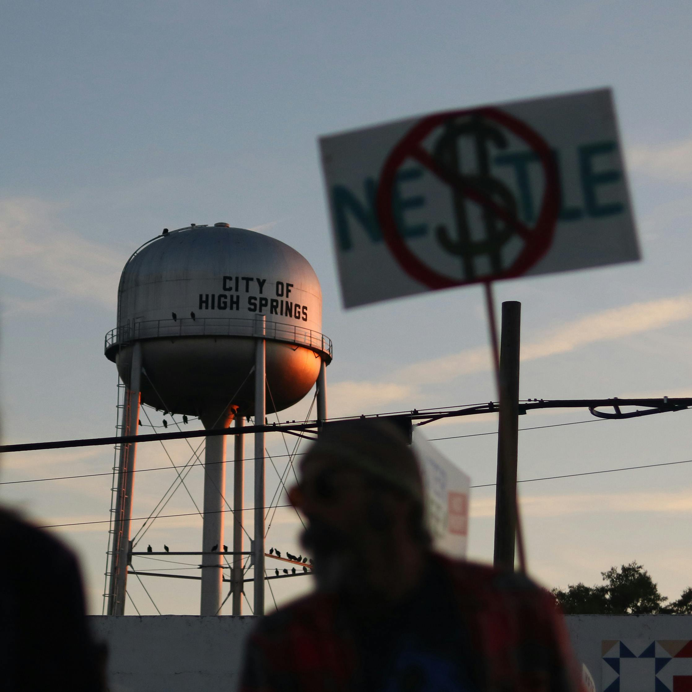 Protestors march through downtown High Springs Friday to oppose a permit that would allow Nestlé Waters North America to use 1.152 million gallons of water from Ginnie Springs per day for bottled water. Activists spoke about the environmental importance of the springs and sang songs, then marched around the downtown block.