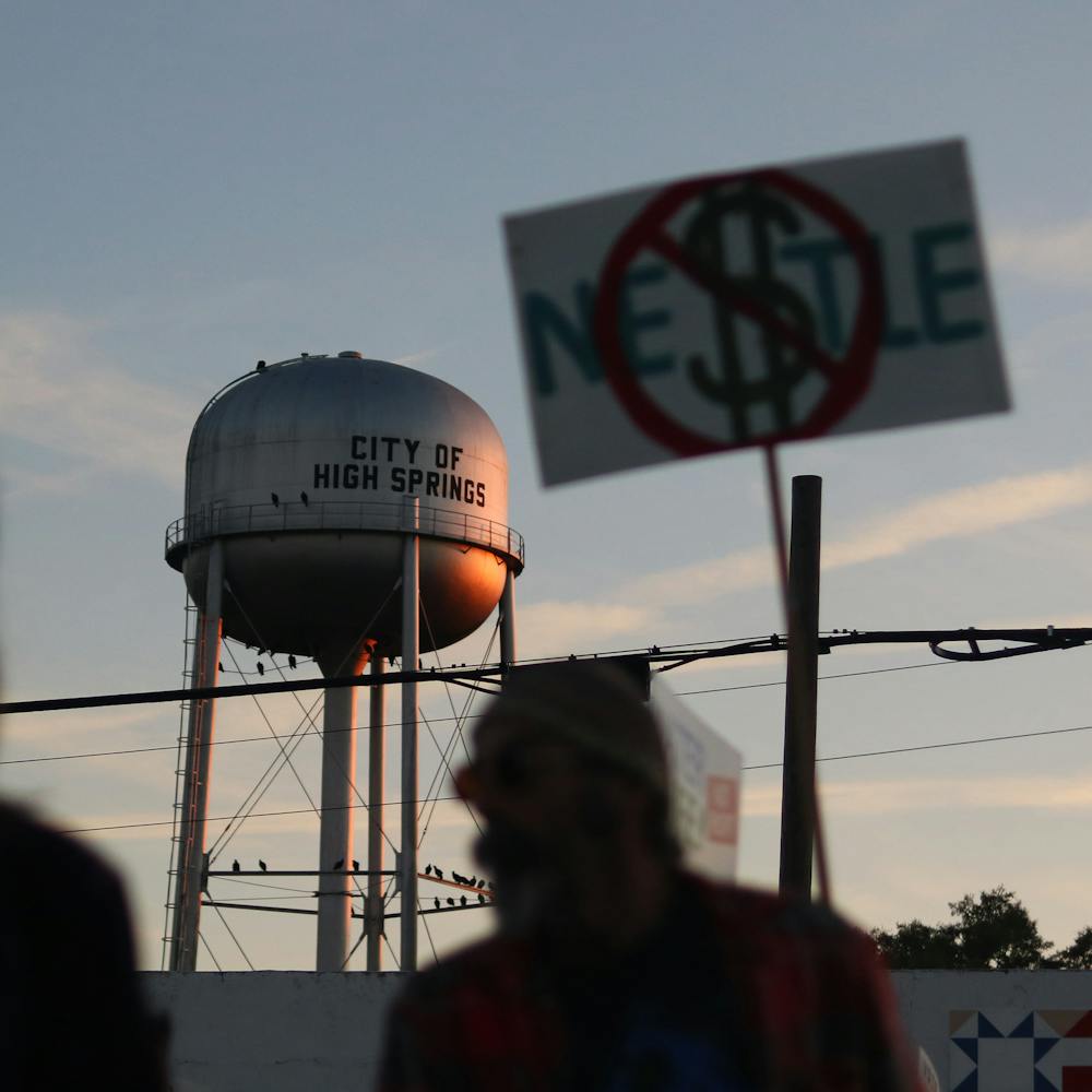 <p dir="ltr">Protestors march through downtown High Springs Friday to oppose a permit that would allow Nestl<a href="https://www.alligator.org/news/activists-oppose-nestle-s-plan-to-bottle-million-gallons-of/article_34cd6be6-db58-11e9-a848-13fd8c5bbb6d.html">é</a> Waters North America to use 1.152 million gallons of water from Ginnie Springs per day for bottled water. Activists spoke about the environmental importance of the springs and sang songs, then marched around the downtown block.</p>