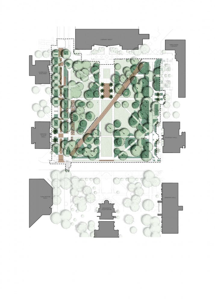 An aerial view of the final, reconstructed Plaza of the Americas. Construction begins Monday and is expected to take about six months.