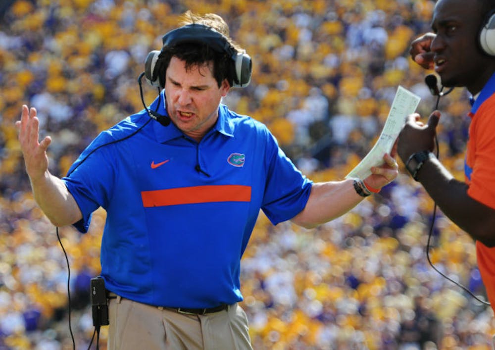 <p>Coach Will Muschamp disagrees with a call during UF’s 41--11 loss against LSU on Oct. 8, 2011. Muschamp made a controversial comment about Ohio State reporting Florida for rules violation at the Southeastern Conference Media Days on Tuesday.</p>