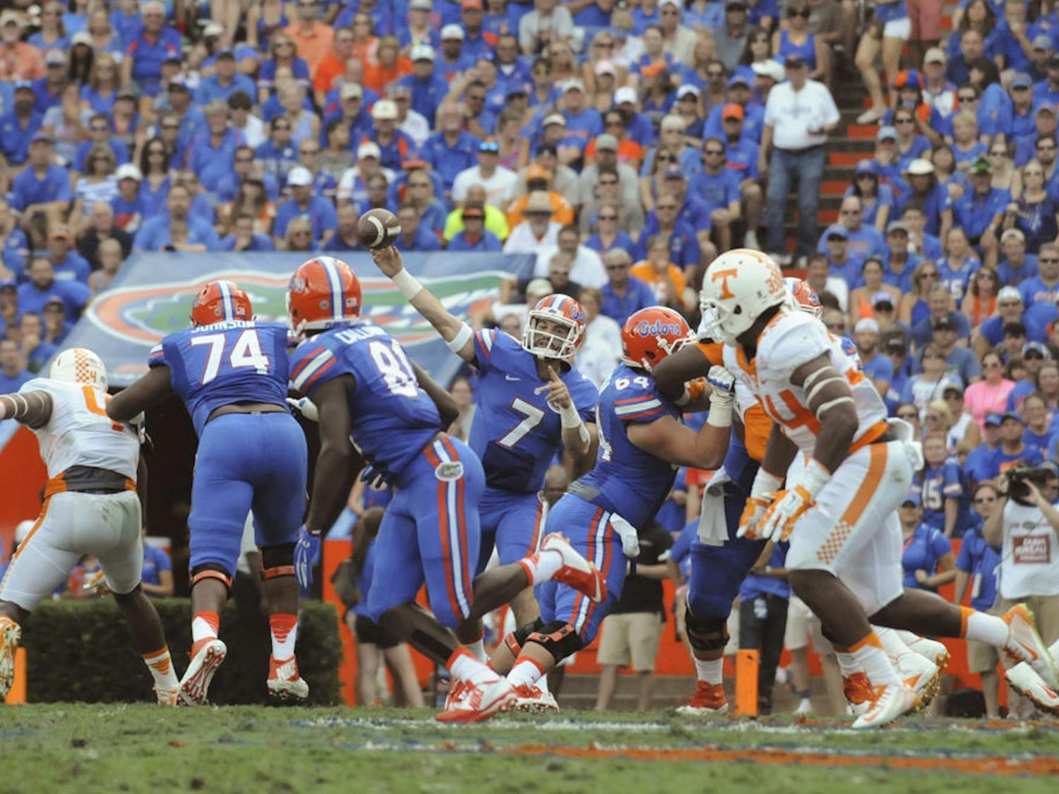 UF quarterback Will Grier passes during Florida's 28-27 win against Tennessee on Sept. 26, 2015, at Ben Hill Griffin Stadium.