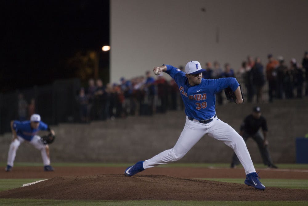 Frank Rubio pitches during Florida’s 2-0 win over Miami on Feb. 25, 2017, at McKethan Stadium.