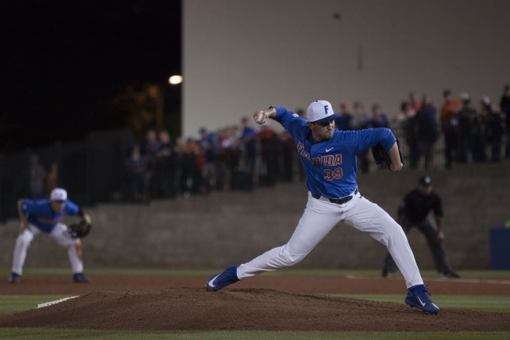 <p><span id="docs-internal-guid-20b28b07-aa4e-c0e2-e392-e047148f26a3"><span>Frank Rubio pitches during Florida’s 2-0 win over Miami on Feb. 25, 2017, at McKethan Stadium.</span></span></p>