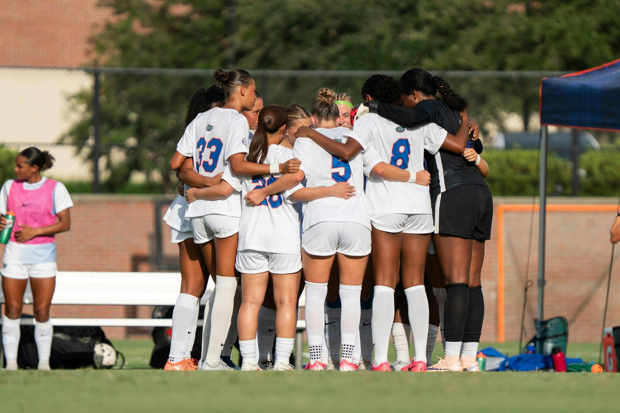 Florida's starters huddle prior to game against Jacksonville at Donald R. Dizney Stadium in Gainesville, Fla., Thursday, Aug 27, 2026.