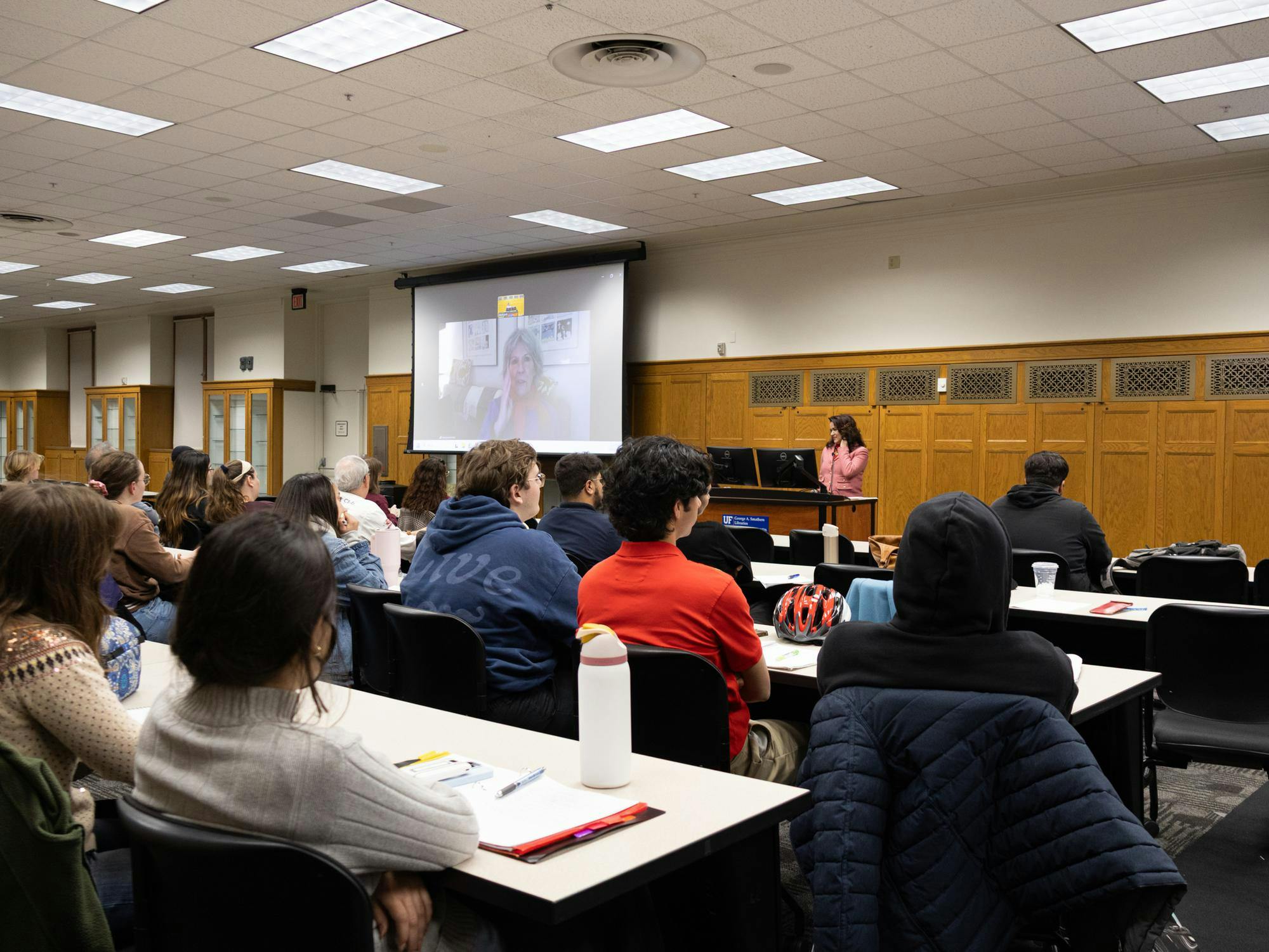 Lillian Guerra and Margaux Ouimet at film screening of, “Walking The Cuban Tightrope” hosted by the UF Center of Latin American Studies in Smathers Library, Wednesday, January 28th, 2026. 