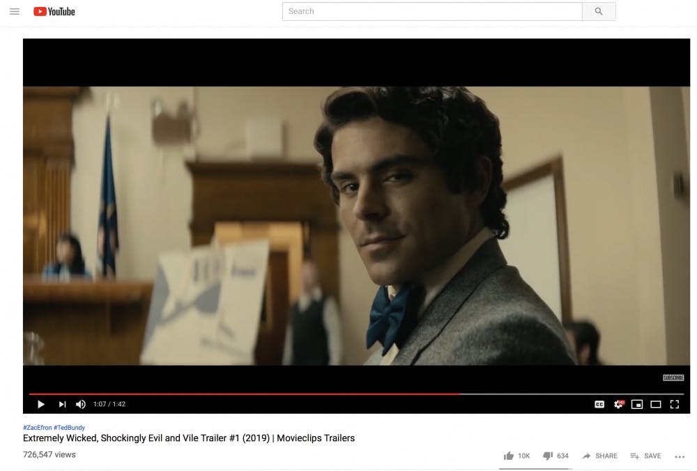 <p>Zac Efron as Ted Bundy in the trailer for “Extremely Wicked, Shockingly Evil and Vile.” </p>