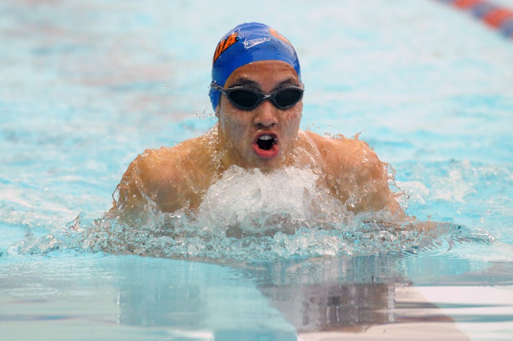 <p>Senior Stanley Wu helped lead the UF men to victory over FSU in its home pool with individual victories in 100-yard and 200-yard breaststroke. </p>