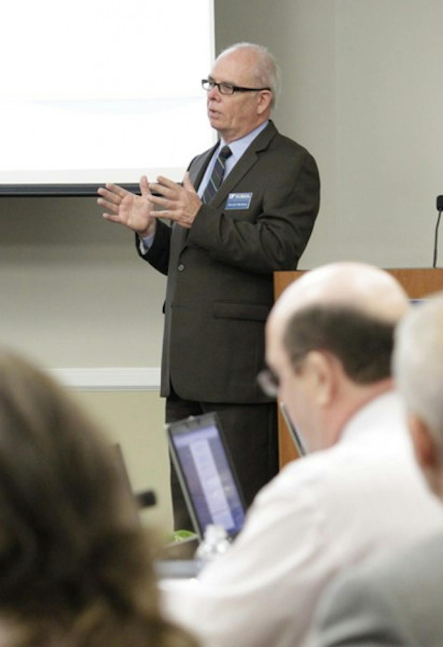President Bernie Machen discussed his strategic plan for UF during the Board of Trustees meeting Friday.&nbsp;