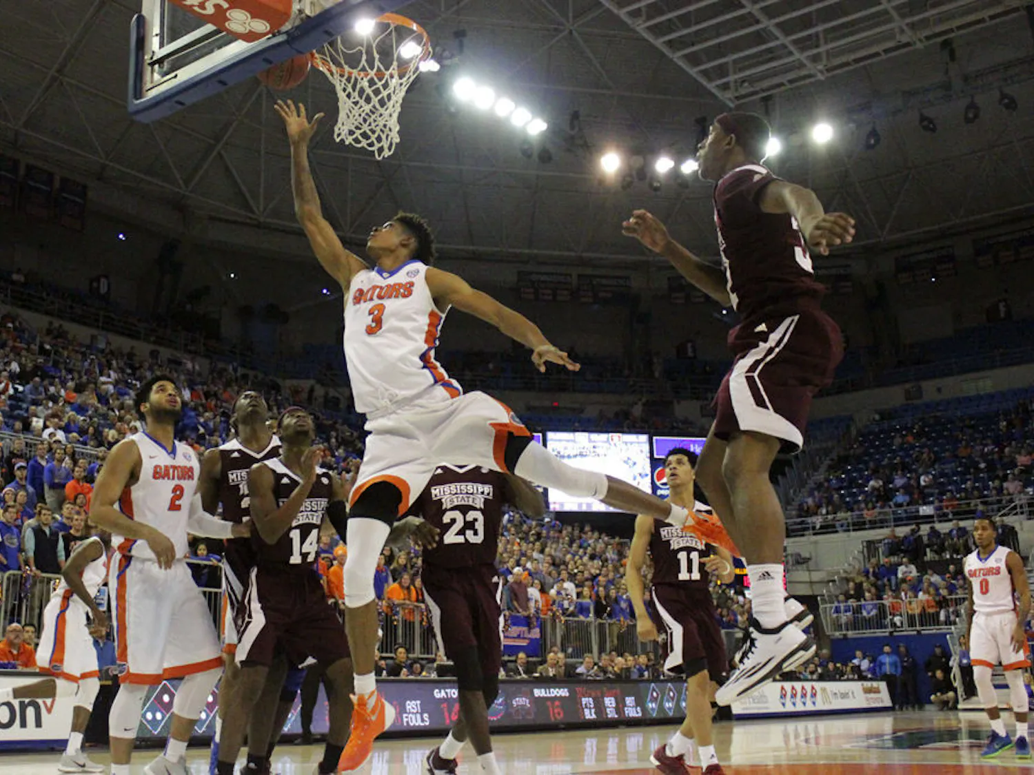 Devin Robinson goes for a layup during Florida's win against Mississippi State on Jan. 19, 2016, in the O'Connell Center.