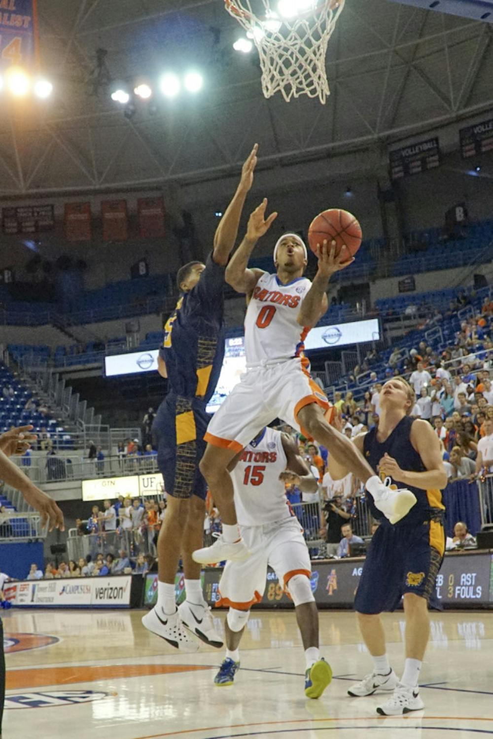 <p>UF point guard Kasey Hill goes up for a layup during Florida's 104-54 win against North Carolina A&amp;T on Nov. 16, 2015, in the O'Connell Center.</p>