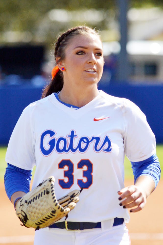 Delanie Gourley walks off the field during UF’s win against Ole Miss on March 9 at Katie Seashole Pressly Stadium.