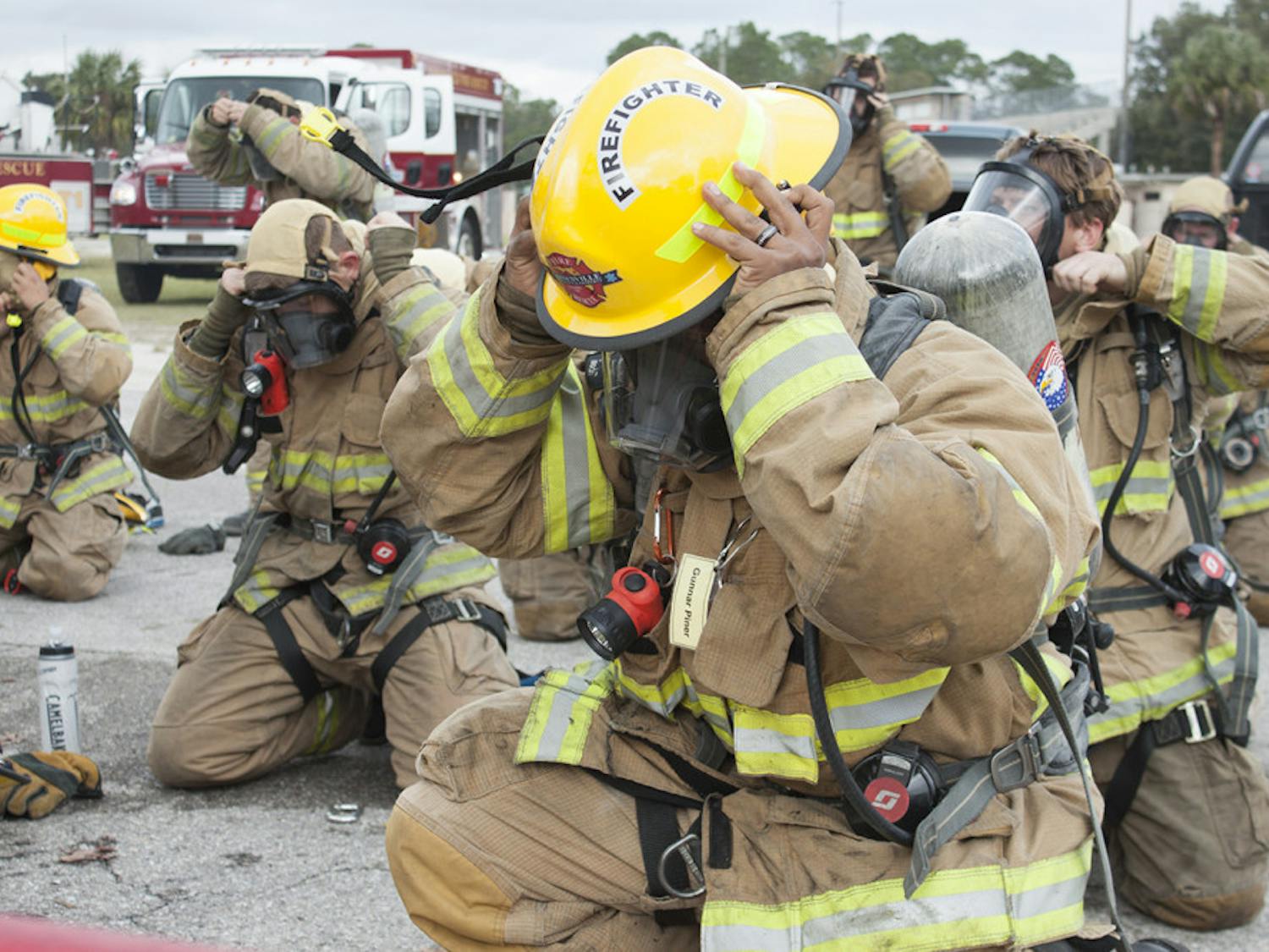 In February 2017, a group of new hires practices getting its fire gear in under one minute to simulate an emergency situation.