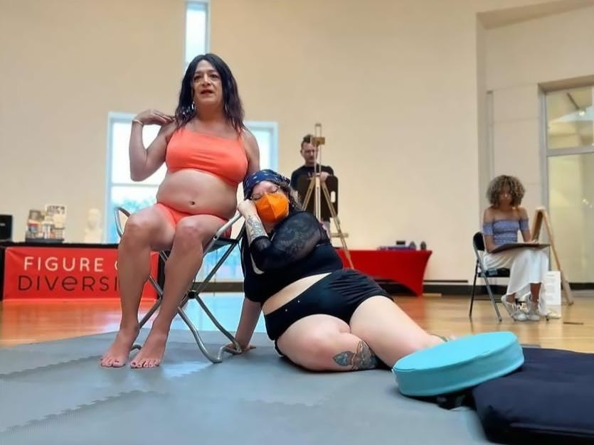 Models pose together during a Museum Days event held at the Harn Museum of Art in April 2023.