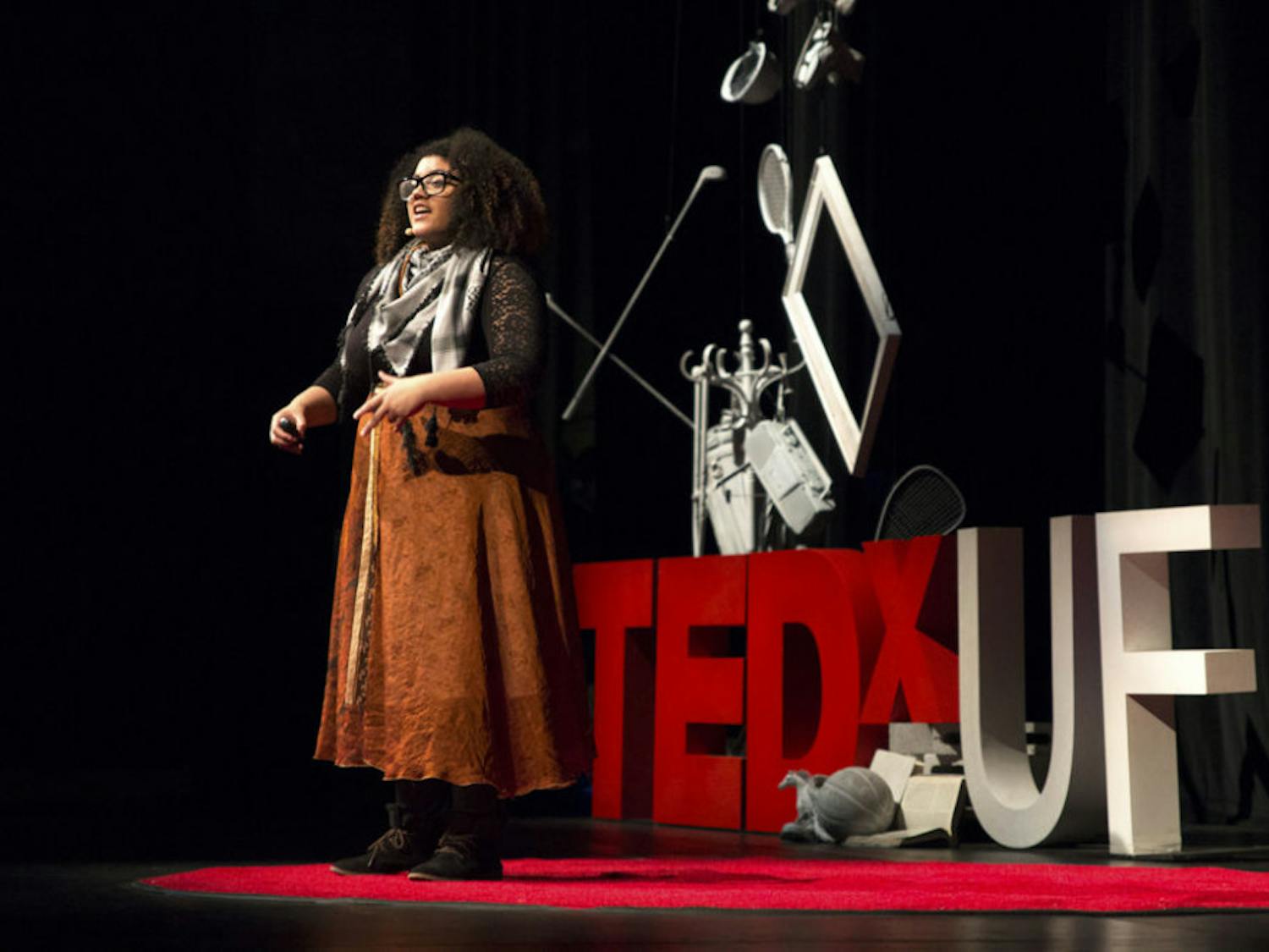 Veronica Hernandez, a UF digital arts and sciences senior, speaks about video games and apathy during the 2016 TEDxUF. “The world is under attack,” the 21-year-old said. “Apathy isn’t just a villain, it’s a supervillain.”