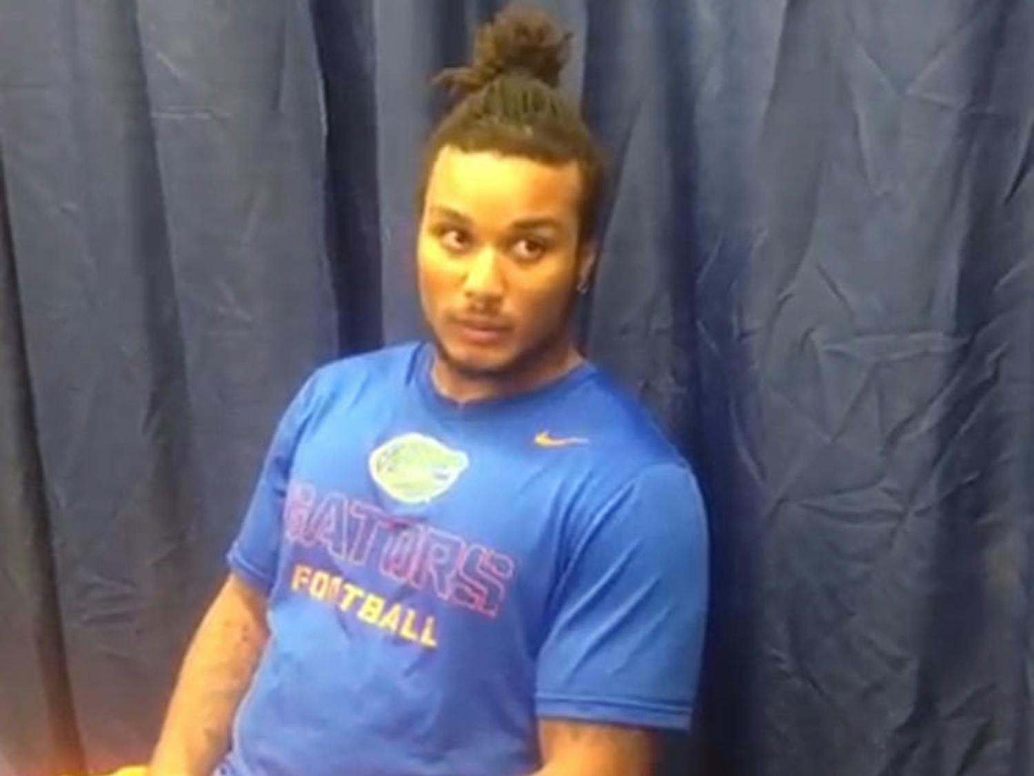 Sophomore linebacker Antonio Morrison speaks at a press conference Wednesday afternoon. Morrison was originally suspended for two games, but coach Will Muschamp announced on Monday that he reduced the suspension to only one game.