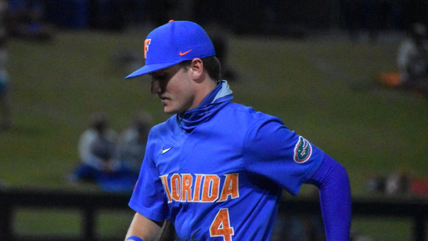 Florida outfielder Jud Fabian jogs off the field against Jacksonville on March 13. Fabian's reached base safely the past 23 games ahead of this weekend's contest against Georgia.