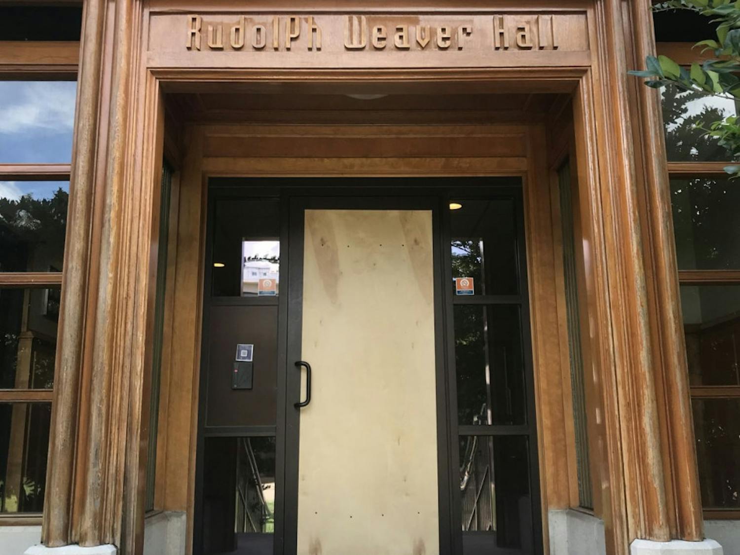 The door of Weaver Hall was broken late Monday night or Tuesday morning. University Police does not know who did it, and the department is investigating the case.&nbsp;