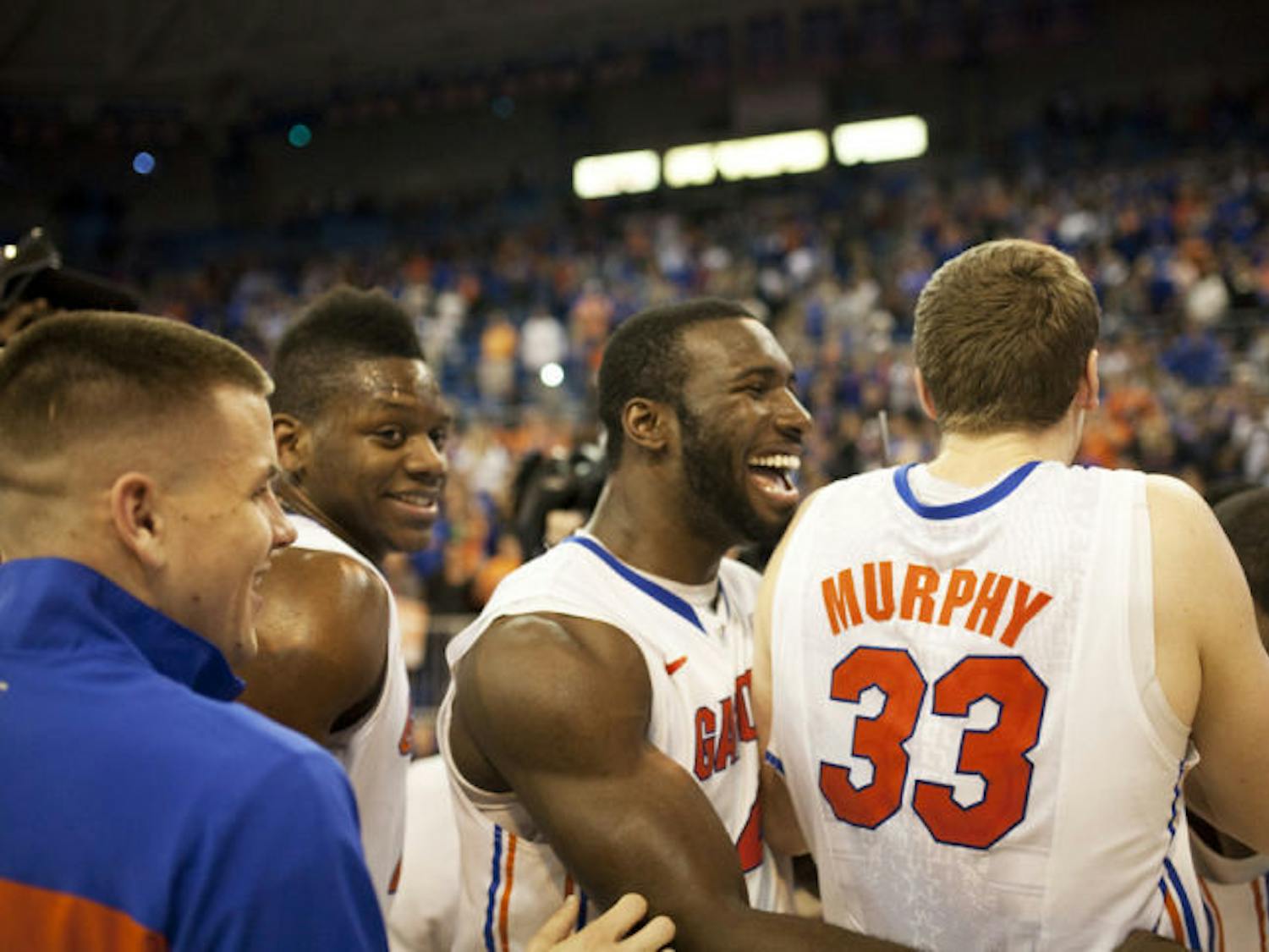 Florida celebrates a 66-40 win against Vanderbilt on March 6 in the O’Connell Center. The Gators clinched the Southeastern Conference regular season title with the victory.