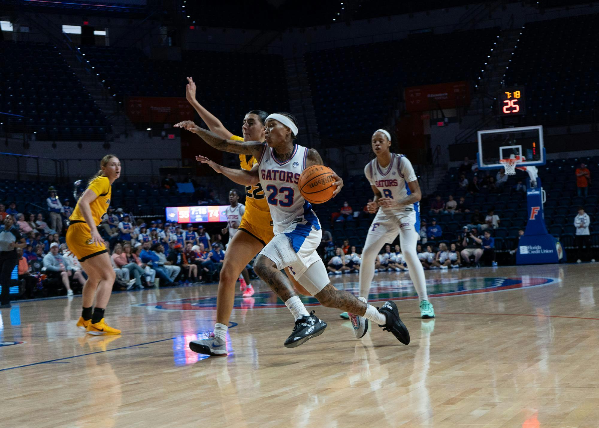 Florida guard Liv McGill (23) runs during the third quarter of an NCAA women's basketball game again Missouri in Gainesville, Fla., Sunday, Jan. 18, 2026.