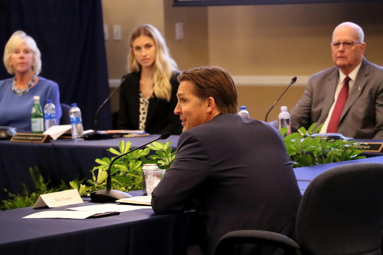 U.S. Sen. Ben Sasse, R-Nebraska, returned to UF campus Tuesday to be interviewed by the Board of Trustees. If selected, Sasse will succeed President Kent Fuchs as UF’s 13th president.&nbsp;