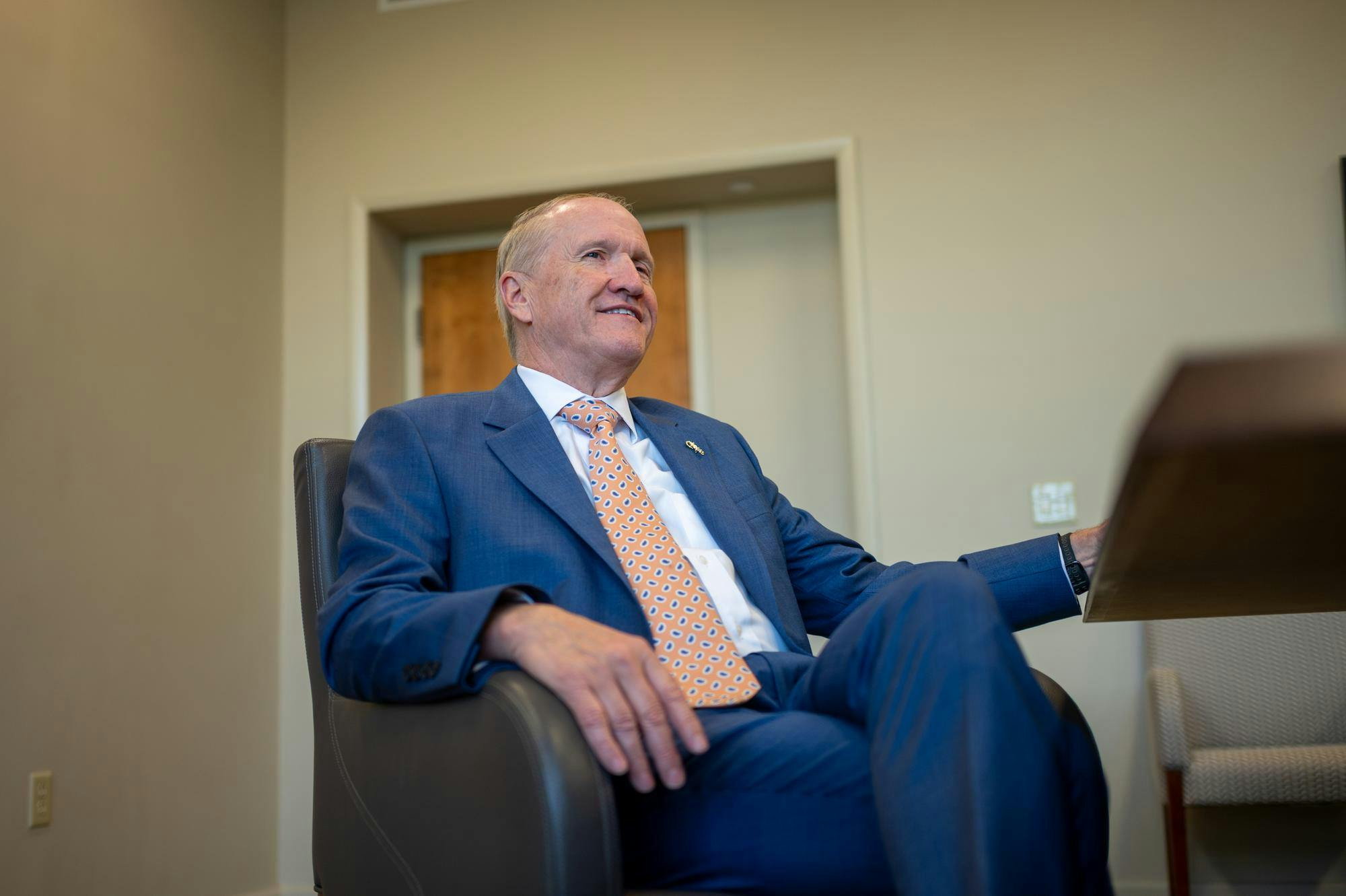 UF President Dr. Stuart Bell speaks during an interview in the Presidential Conference Room at Tigert Hall, Thursday, Aug. 14, 2026, in Gainesville, Fla.