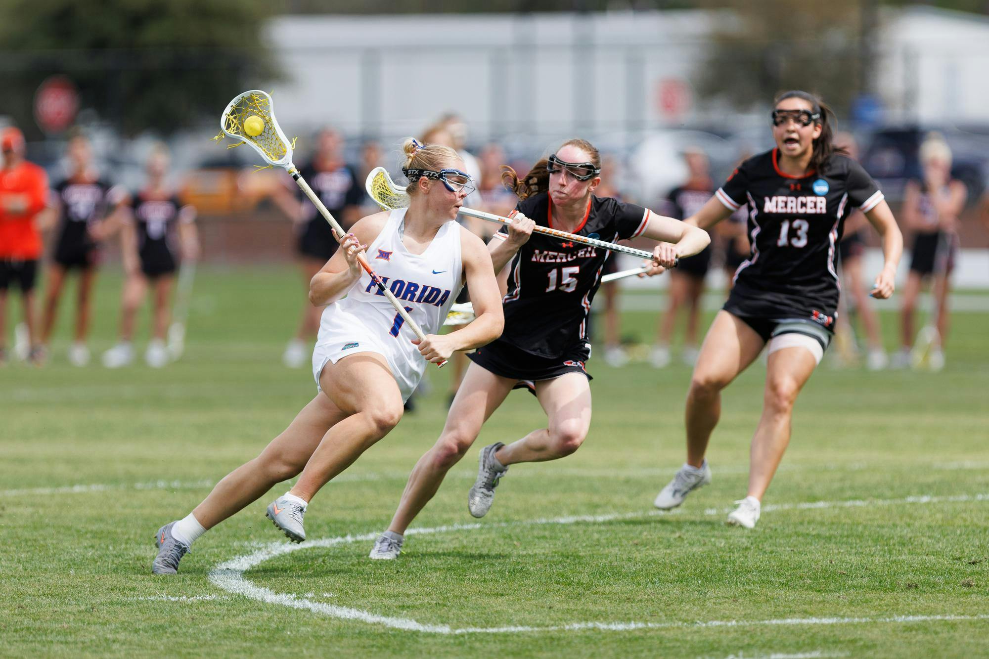 Florida midfielder Gabby Greene (1) cradles the ball during the first quarter of an NCAA women’s lacrosse gmae against Mercer, Saturday, March 07, 2026, in Gainesville, Fla.