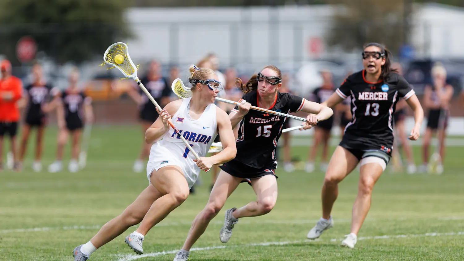 Florida midfielder Gabby Greene (1) cradles the ball during the first quarter of an NCAA women’s lacrosse gmae against Mercer, Saturday, March 07, 2026, in Gainesville, Fla.
