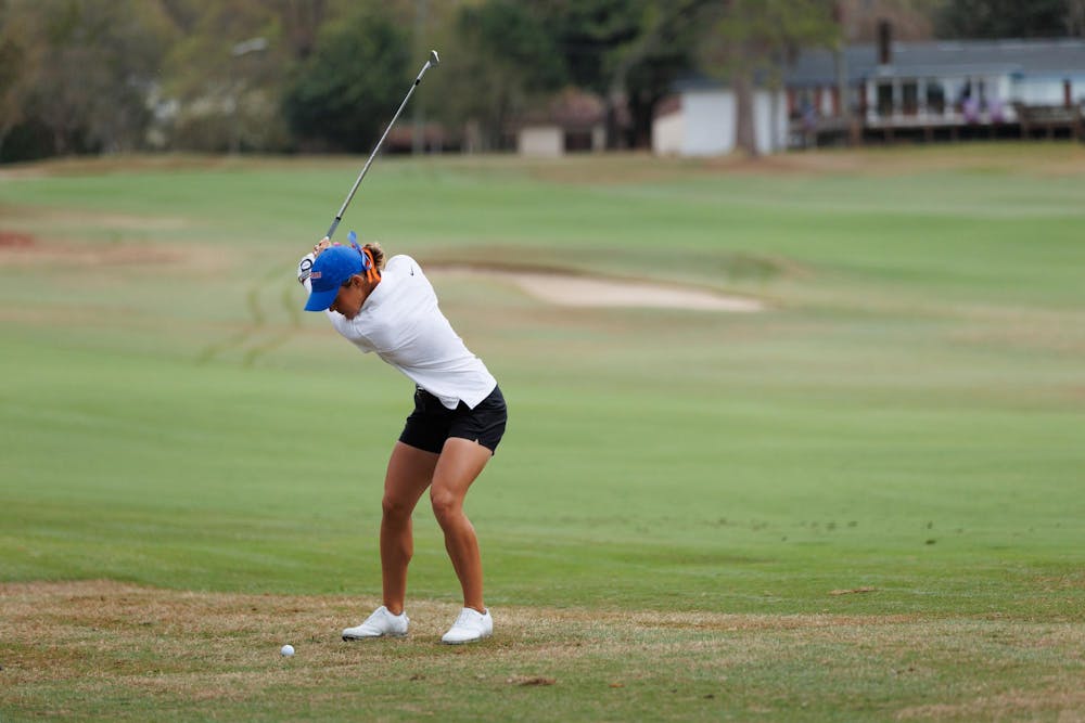 Florida’s Paula Francisco swings her club during the Gators Invitational, an NCAA golf tournament, at the Mark Bostick Golf Course, Friday, March 6, 2026, in Gainesville, Fla.