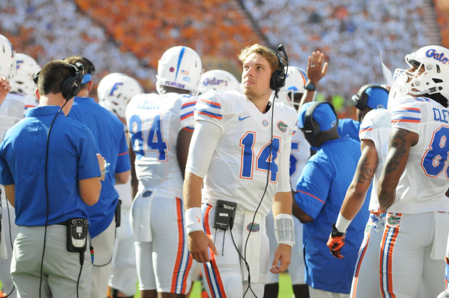 Luke Del Rio stands on the sideline during Florida's loss to Tennessee on Sept. 24.