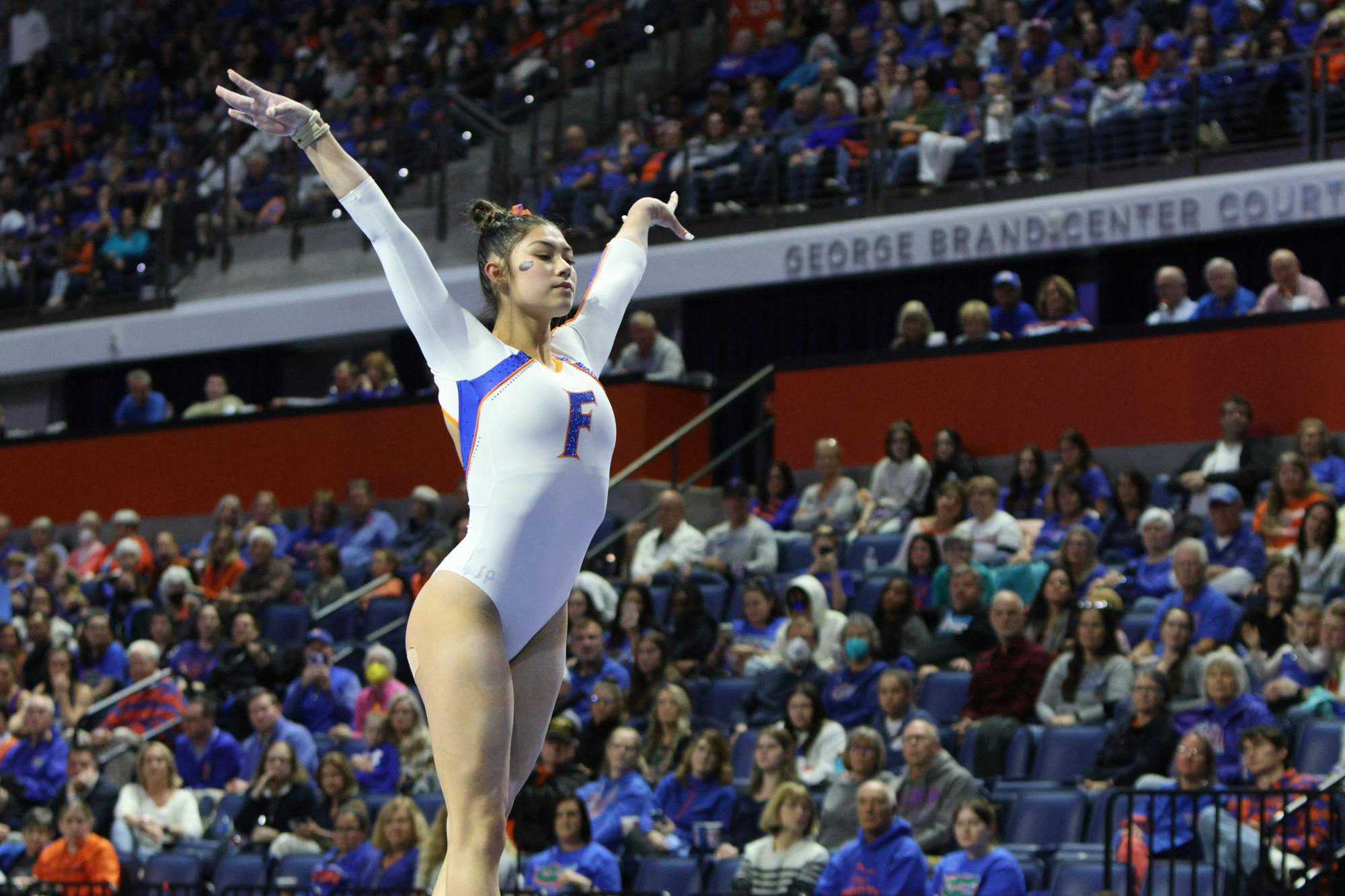 Florida freshman Kayla DiCello performs her balance beam routine during the Gators' win over the No. 17 Georgia Bulldogs Friday, Jan. 27, 2023.
