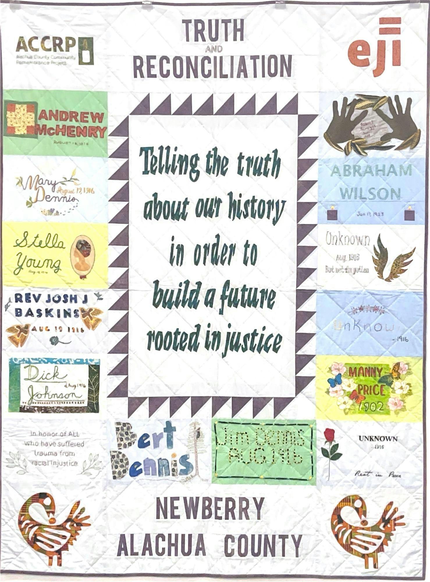 One of the quilts honors the names of 13 people lynched in Newberry.