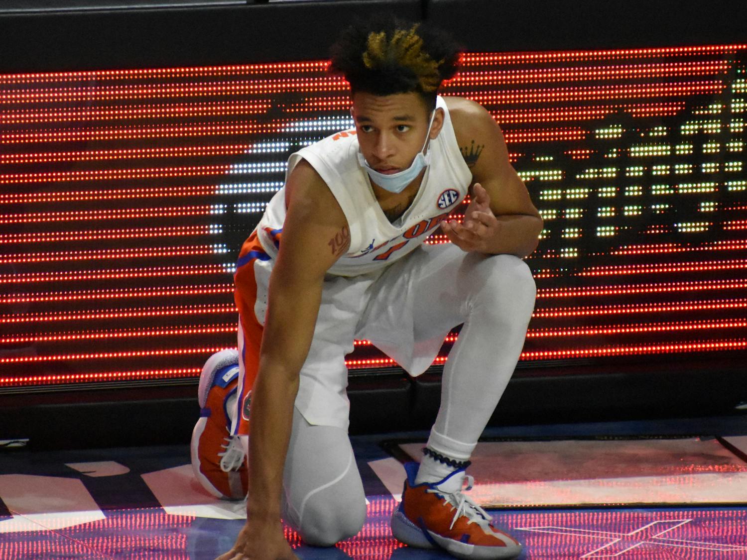 Tre Mann played a key role in Florida's commanding 11-3 lead in the first five minutew of Tuesday's Auburn game. Photo from UF-Georgia game Feb.21.