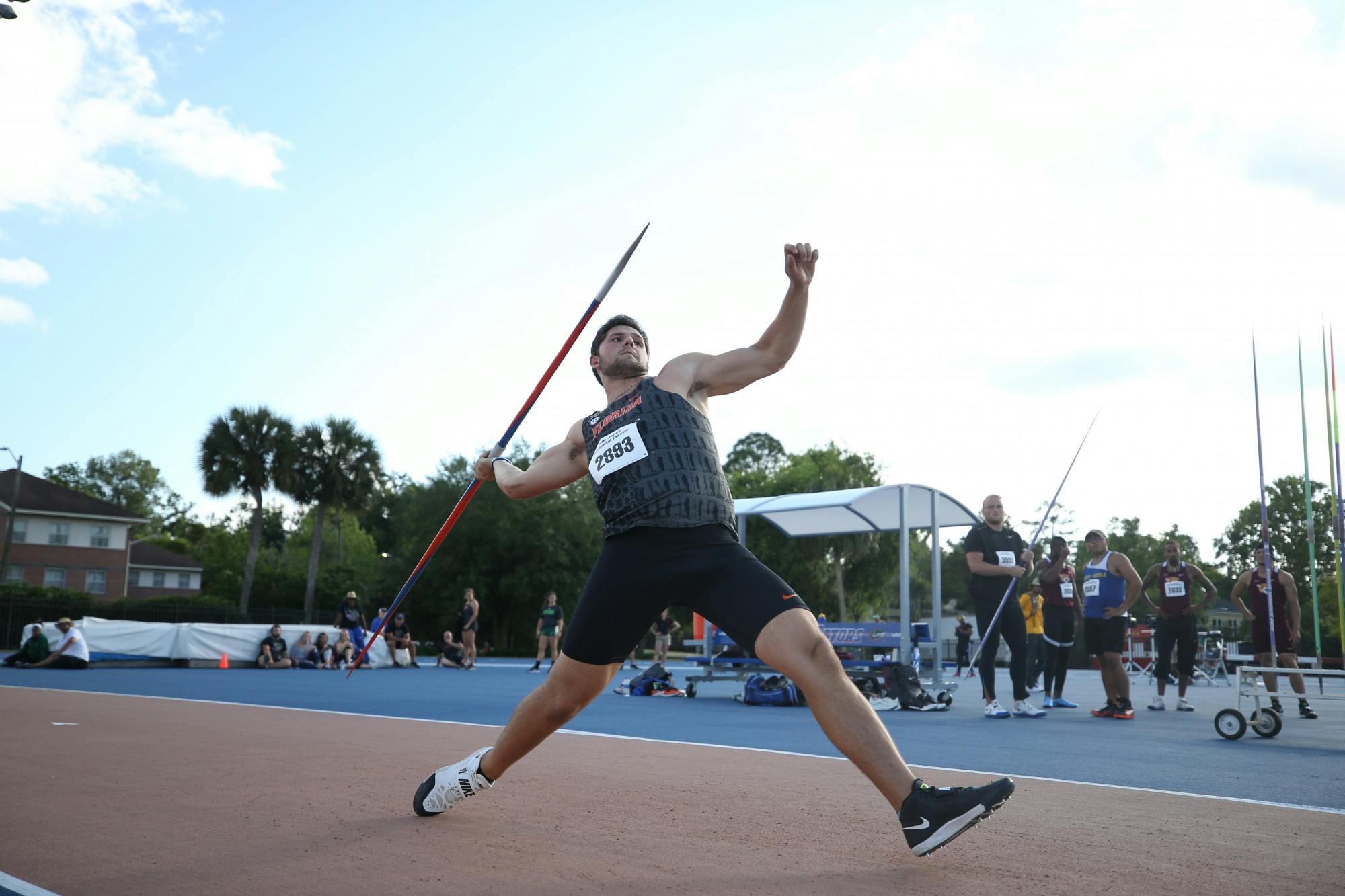 Jacob Stanko throws a javelin at the Tom Jones Memorial Classic in 2019. 