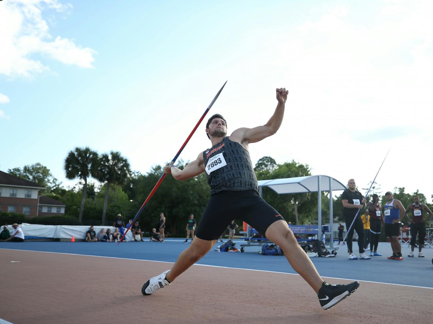 Jacob Stanko throws a javelin at the Tom Jones Memorial Classic in 2019. 