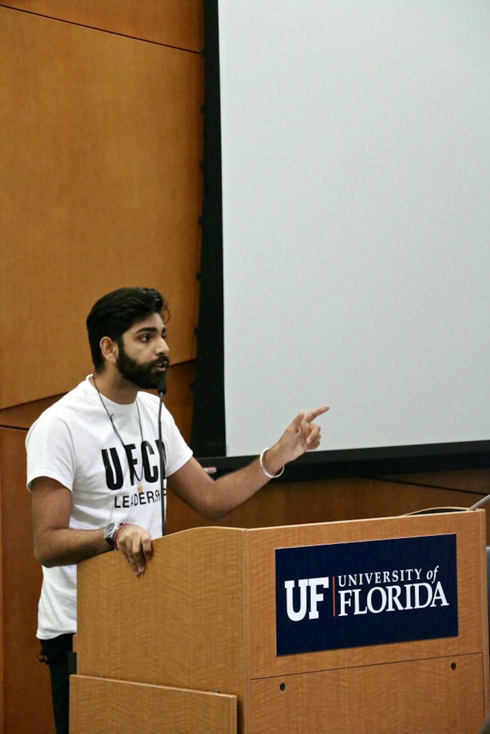 <p>Amol Jethwani, a 21-year-old UF political science junior, addresses the UF Student Government Senate in the Senate Chambers inside the Reitz Union. He's now running to represent the 21st District, which includes Alachua County. </p>