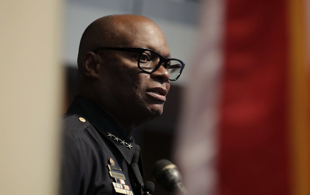 <p>Dallas Police Chief David Brown answers questions during a news conference, Monday, July 11, 2016, in Dallas. Five police officers were killed and several injured during a shooting in downtown Dallas last week. (AP Photo/Eric Gay)</p>