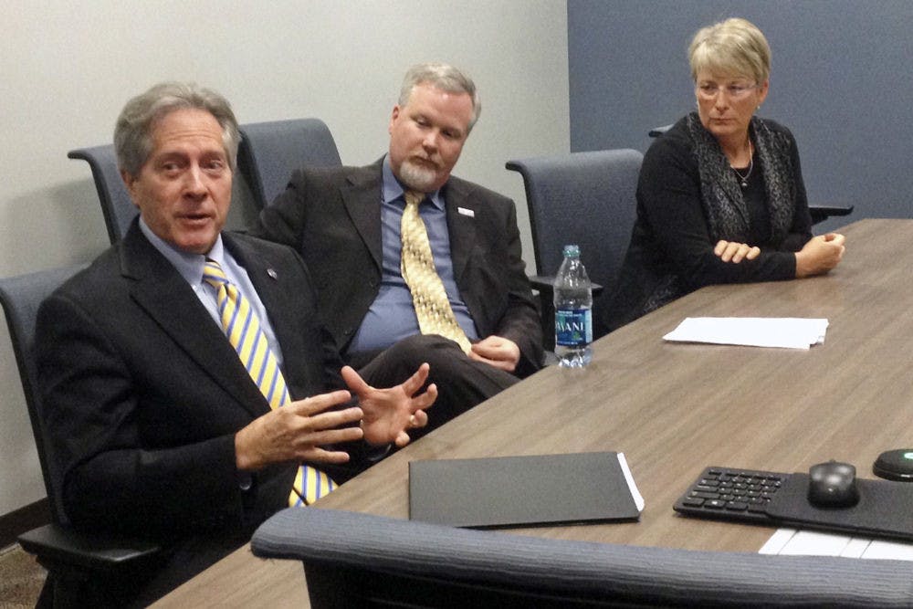 From left: City Manager Russ Blackburn, Mayor Ed Braddy, and interim General Manager for Utilities Kathy Viehe answer questions from the press after the state of the city address Wednesday afternoon.