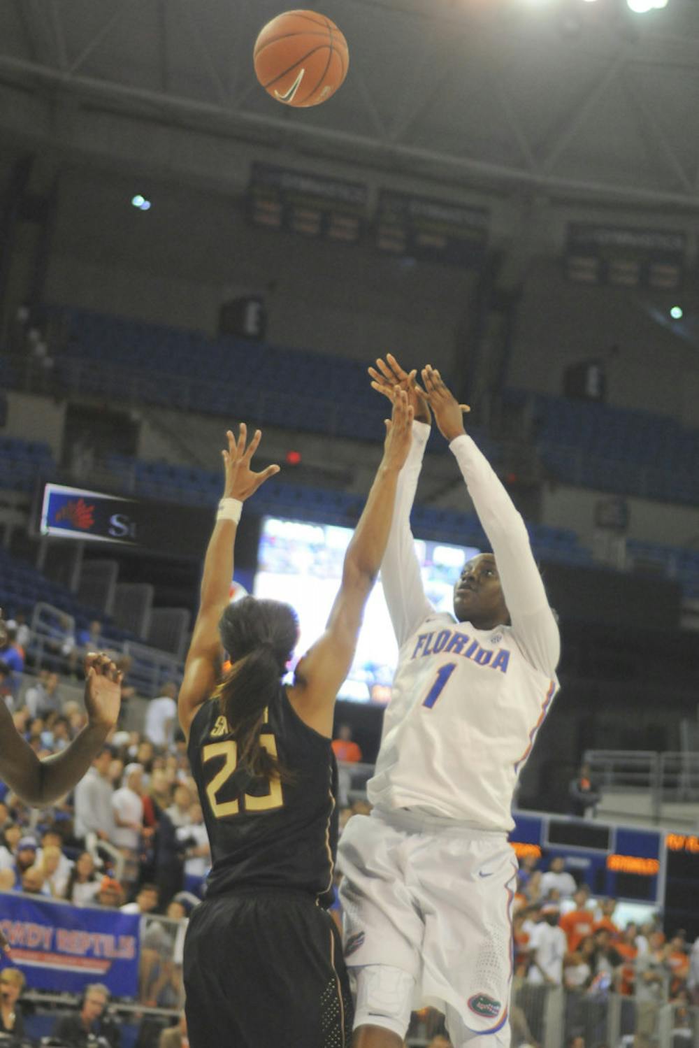 <p>UF's Ronni Williams shoots during Florida's 82-72 win over Florida State o Nov. 15, 2015, in the O'Connell Center.</p>