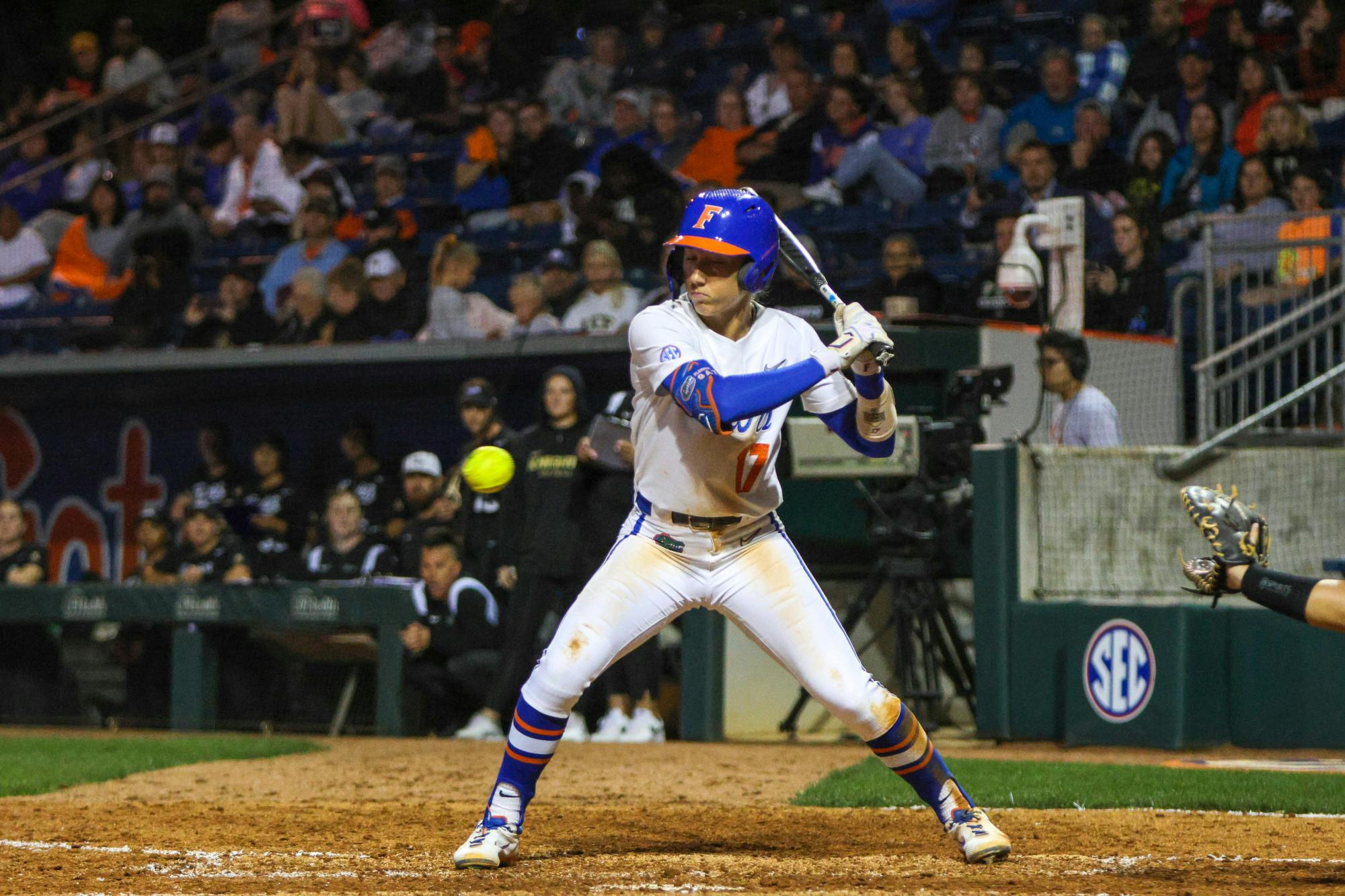 Florida shortstop Skylar Wallace swings her bat in the Gators' win against the Central Florida Knights Wednesday, March 8, 2023.