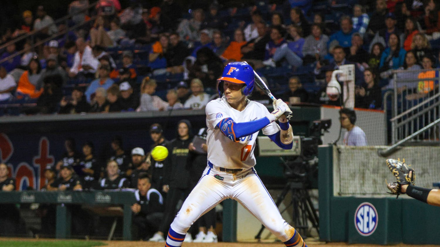 Florida shortstop Skylar Wallace swings her bat in the Gators' win against the Central Florida Knights Wednesday, March 8, 2023.