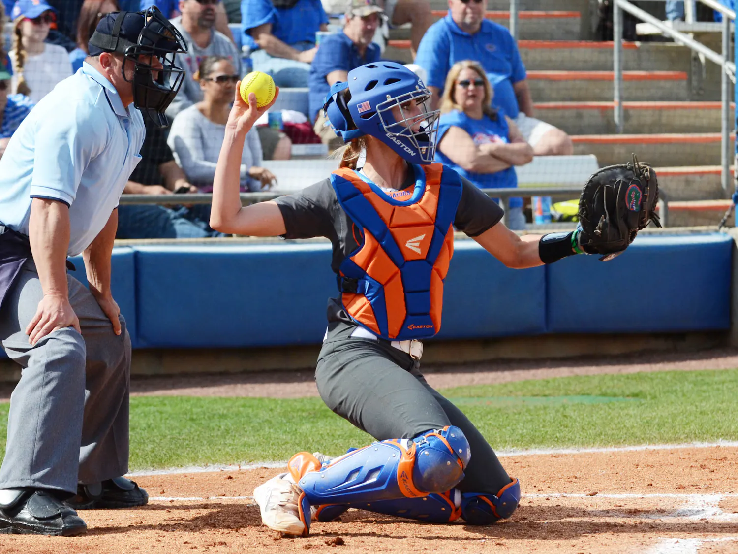 Aubree Munro catches during Florida's 7-1 win against Kansas on Feb. 21 at Katie Seashole Pressly Stadium.